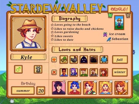 stardew valley profile template Stardew Template, Stardew Valley Profile Template, Stardew Valley Template, Stardew Valley Profile, Stardew Valley Winter, Stardew Valley Clothes Guide, Stardew Valley Oc, Stardew Valley Outfit Ideas, How To Dye Clothes