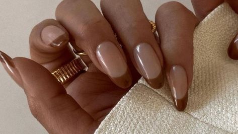 Fall Almond Nails, Simple Fall Nails, French Tip Nail Designs, French Tip Acrylic Nails, French Nail Designs, Fall Acrylic Nails, Homecoming Nails, Brown Nails, Autumn Nails