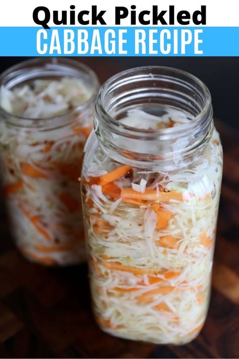 Learn how to make German Quick Pickled Carrots and Cabbage. Our easy pickled vegetables recipe features vinegar, sugar and pickling spices. German Pickled Cabbage, Picked Cabbage Recipes, Pickle Cabbage Recipe, Fermented Cabbage And Carrots, Pickled Cabbage And Carrots, Pickled Shredded Carrots, Quick Pickling Recipes, German Pickles Recipe, Easy Pickled Carrots Recipe