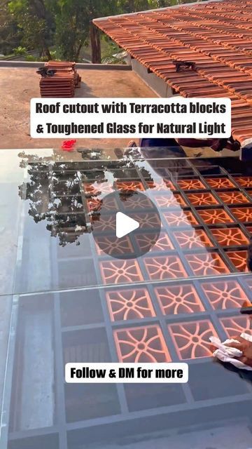 Terracotta Blocks, Natural Lighting Design, Terracotta Roof, Glass Roof, Courtyard House, Terracotta Tiles, Roof Design, 1k Views, Lighting Design