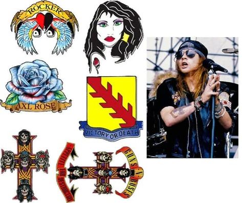 Axl Rose complete set of Fake Temporary Tattoos Axl Rose Tattoo, Axl Rose And Slash, Rosé Halloween, Custom Temporary Tattoos, Tattoo Transfers, Fancy Dress Outfits, Axl Rose, Free Tattoo, Star Tattoos