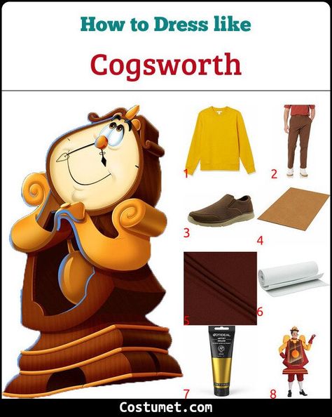 Diy Cogsworth Costume, Cogsworth Costume Diy, Lumiere Costume Diy, Beauty And The Beast Clock Costume, Beauty And The Beast Flatware Costumes, Beauty And The Beast Costume Ideas, Cogsworth Beauty And The Beast, Beauty And The Beast Villager Costume, Lumiere Costume