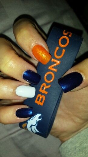 GO BRONCOS!!! More Bronco Nails Denver, Broncos Nails Denver, Denver Nails, Bronco Nails, Denver Broncos Nails, Broncos Nails, Dolphin Nails, Sports Nails, Everyday Aesthetic