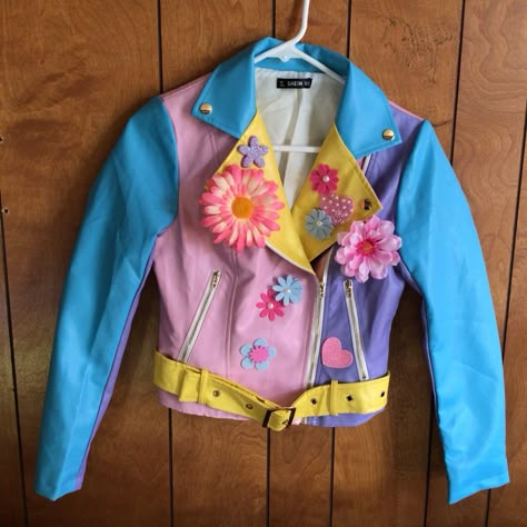 Pastel Sweatshirt Outfit, Lisa Frank Clothing, Pastel Leather Jacket, Ugly Outfit, Colorful Leather Jacket, Spring Tags, Vaporwave Fashion, Bright Clothes, Pastel Clothing