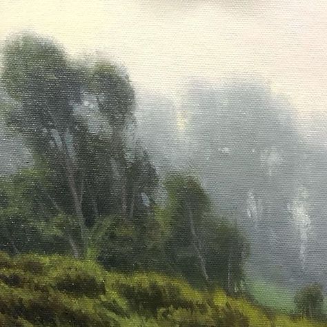 Fog Oil Painting, Foggy Woods Painting, Foggy Mountain Painting, Foggy Landscape Painting, How To Paint Backgrounds, Foggy Painting, Kevin Courter, Beats Aesthetic, Fog Painting