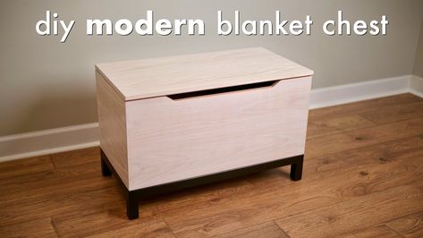 DIY Modern Blanket Chest or Toy Box | How To Build - Woodworking Chests Diy, Modern Blankets, Best Woodworking Tools, Wood Crafting Tools, Woodworking Workbench, Blanket Diy, Blanket Chest, Wooden Storage Boxes, Popular Woodworking