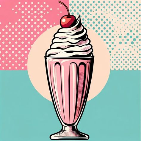 Sweet Shake Canvas - 80 x 80 cm Christmas illustration #christmasillustration Christmas illustrations #christmasillustrations #christmas #illustration #illustrations Merry christmas #merrychristmas  18.204 Food Canvas Painting, Milkshake Drawing, Milkshake Illustration, Sugar Illustration, Milkshake Art, Retro Milkshake, Playful Background, Food Pop Art, Collage Food