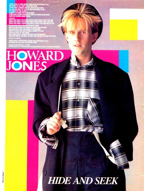 Howard Jones "Hide and Seek" (1984) Lyrics 80s Posters, Howard Jones, Press Kits, New Wave Music, Emerson Lake & Palmer, Pop Rock Music, 80's Music, Video Star, 80s Pop