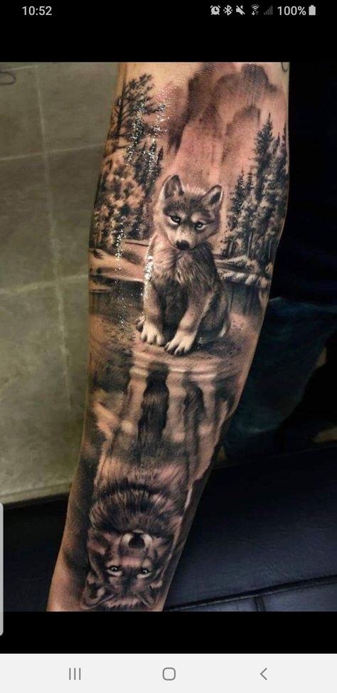 Lion King Decorations, Mountain Sleeve Tattoo, Lion Paintings, Lions Tattoo, Reflection Tattoo, Lion Nursery Art, Owl Tattoo Sleeve, Inside Of Arm Tattoo, Aztec Tattoos Sleeve