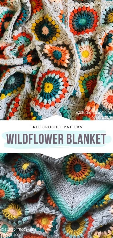 Crochet Wildflower Blankets Free Patterns Pretty Crochet, Confection Au Crochet, Mode Crochet, Crochet Simple, Haken Baby, Crochet Diy, Granny Square Crochet Pattern, Crochet Squares, Clothes Patterns