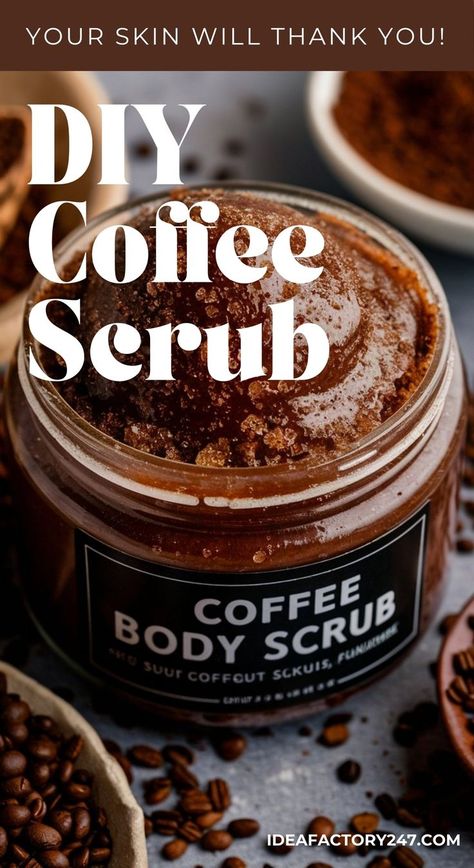 homemade DIY coffee body scrub Coffee Scrub Diy Recipes, How To Make Coffee Body Scrub, Diy Bath Scrub Recipes, Coffee Body Scrub Diy, Diy Coffee Scrub, Coffee Scrub Recipe, Scrub Recipe Diy, Coconut Oil Scrub, Coffee Sugar Scrub