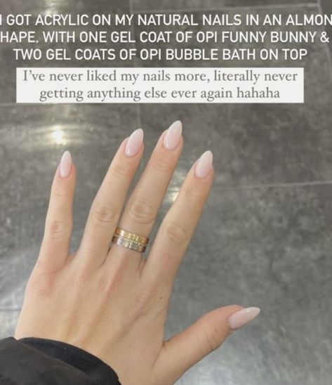 Bridal Nails Funny Bunny, 2 Coats Funny Bunny 1 Coat Bubble Bath Nails, Bubble Bath Vs Put It In Neutral, Bubble Bath Stilleto Nails, Almond Vs Ballerina Nails, Funny Bunny And Bubble Bath Opi Gel Combo, Opi Milky Nails, Bubblebath Opi Funny Bunny, Funny Bunny Vs Bubble Bath Opi