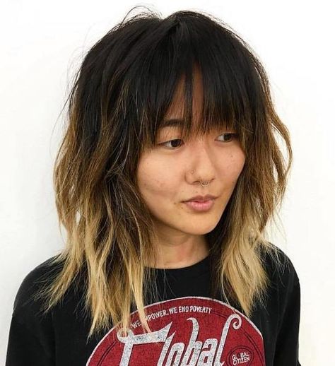 Shag Color Ideas, Modern Shag With Bangs Medium, Shag Bayalage Hair, Shag Ombre Hair, Shag With Balayage, Peekaboo Highlights Shag, Balayage On Shag Haircut, Shag Balayage Hair, Shag Haircut Balayage