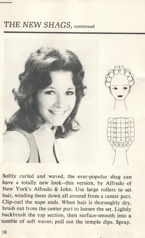 70s Hairstyles Mid Length, 1970s Shag Haircut, Roller Pattern Hair, Vintage Roller Set Pattern, Vintage Curl Pattern, Hair Roller Patterns, 1970s Haircut, 1970s Hairstyles, Hair Academy