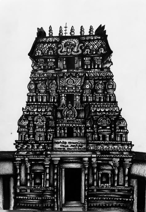 Gopuram Drawing, Black Pen Sketches, Architecture Sketching, Arch Sketch, Temple Tattoo, Beautiful Pencil Drawings, Pen Sketches, Architecture Sketches, Ink Pen Art