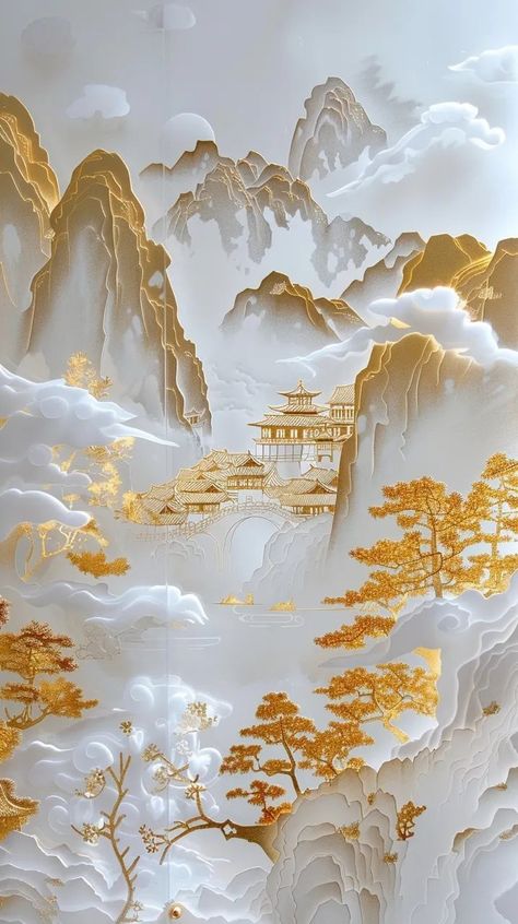 Chinese Wallpaper Backgrounds, Chinese Art Aesthetic, Chinese Art Wallpaper, Mythical Aesthetic, China Wallpaper, 5d Wallpaper, Diy Embroidery Art, Chinese Background, Chinese Wallpaper