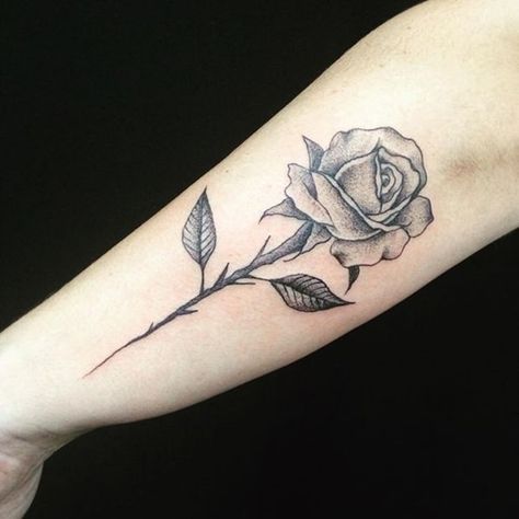 155 Rose Tattoos: Everything You Should Know (with Meanings) - Wild Tattoo Art Long Stem Rose Tattoo, Rose Stem Tattoo, Black And White Rose Tattoo, Rose Tattoo Black, Tattoo Lily, Rose Tattoo With Name, Dark Roses Tattoo, Black Rose Tattoo, Simple Rose Tattoo