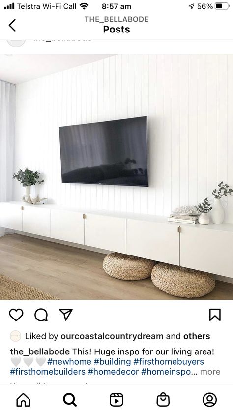 Ikea Tv Wall Unit, Lounge Room Styling, Feature Wall Living Room, Modern Apartment Design, Living Room Wall Units, Condo Living Room, White Wood Wall, Living Room Console, Condo Living