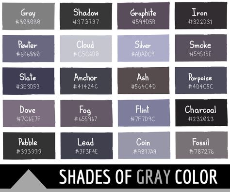 136 Shades of Gray Color With Names, Hex, RGB, CMYK Codes - Color Meanings Colors That Compliment Grey, Rgb Palette, Grey Color Names, Shades Of Gray Color, Colour Dictionary, Roofing Colors, Birth Colors, Deep Space Sparkle, Shades Of Colors