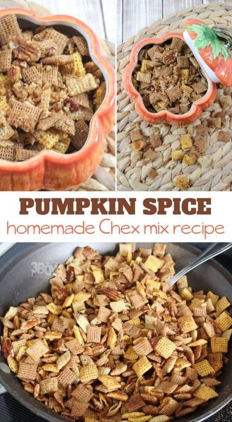 This Pumpkin Spice Chex Mix Snack Recipe is a super easy, and lower calorie, treat or snack option with the delicious taste of Fall. Kids will love it! Pumpkin Spice Chex Mix Recipe, Fall Chex Mix Recipes, Pumpkin Spice Snack, Homemade Chex Mix Recipe, Chex Snack Mix, Cinnamon Chex, Homemade Chex Mix, Chex Mix Recipe, Banana Split Dessert