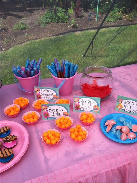 Gemma's bubble guppies party Birthday Party Ideas Food, Bubble Guppies Birthday Party Ideas, Party Ideas Food, Bubble Guppies Theme, Dolphin Birthday, Birthday Party Food Ideas, Among Us Birthday, Parties Themes, First Birthday Theme