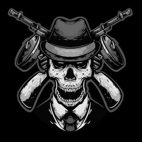 Skull head mafia with gun logo design ma... | Premium Vector #Freepik #vector #gangster #skull-illustration #skull-bones #mafia Mb Logo, Hypebeast Iphone Wallpaper, Mafia Game, Dark Angels, Sports Logo Design, Wolf Spirit Animal, Combat Art, Wolf Spirit, Graffiti Wallpaper