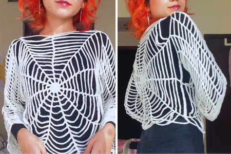 Hello, how are you today? Welcome to our blog About Crochet. We hope you are very well and looking forward to a new Free Crochet Pattern or Tutorial. Crochet Spider Web Top Pattern Free, Spider Web Top Crochet, Spider Web Crochet Top, Spiderweb Crochet Top, Spider Web Cardigan, Crochet Spider Web Top, Diy Cutout Shirt, Spiderweb Sweater, Spider Web Top