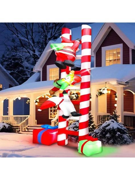 Christmas Yard Inflatables, Winter Outdoor Decorations, Christmas Ladder, Christmas Blow Up, Yard Inflatables, Inflatable Christmas Decorations Outdoor, Christmas Outside, Outdoor Christmas Decoration Ideas, Climbing Ladder