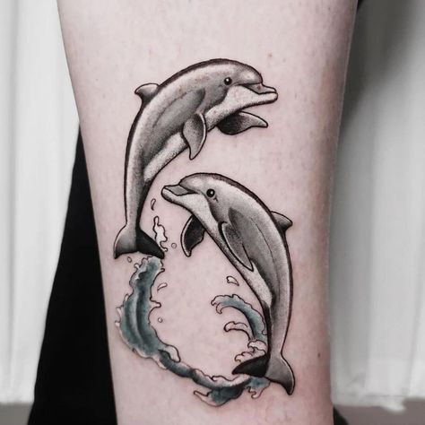 Dolphin Tattoo Meaning, Floral Foot Tattoo, Dolphin Tattoos, Animal Tattoos For Women, Dolphin Tattoo, Dolphins Tattoo, Hand Tattoos For Girls, Water Tattoo, Silhouette Tattoos