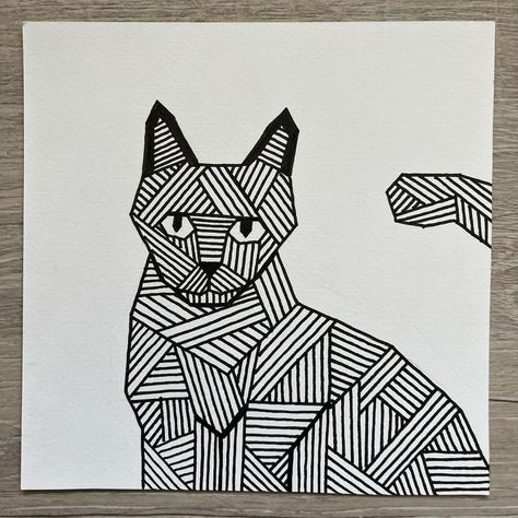 Line Drawing Cat, Quiet Cat, Line Tattoo Ideas, Artwork Diy, Single Line Tattoo, Living With Cats, Portrait Artwork, Cat Water Fountain, Geometric Drawing