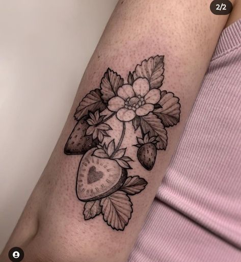 Dessert Tattoo, Matryoshka Tattoo, Teapot Tattoo, Medium Size Tattoos, Strawberry Tattoo, Fruit Tattoo, Feminine Tattoo Sleeves, Light Tattoo, Vine Tattoos