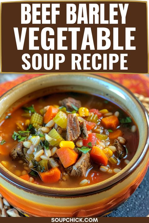 Hearty Beef Barley Vegetable Soup for a Filling and Nutritious Meal Beef Barley Vegetable Soup, Barley Vegetable Soup, Beef Barley, Vegetable Soup Recipe, Beef Barley Soup, Barley Soup, Vegetable Soup Recipes, Homemade Beef, Beef Soup