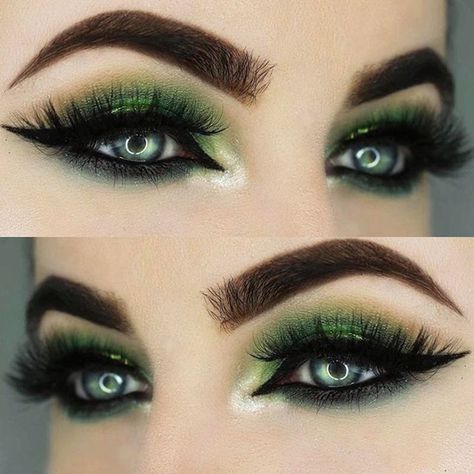 The Emerald Eye Makeup Trend That's Taking Over Instagram Will Inspire You To Go Green Emerald Green And Black Makeup, Emerald Eye Makeup, Witch Eyes, Green Eyeshadow Look, Eye Makeup Cut Crease, Eye Makeup Images, Witch Makeup, Emerald Eyes, Eye Makeup Pictures