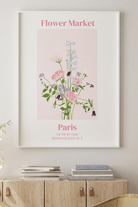 Flower Market Poster Print, Flower Market Poster In Bedroom, Paris Flower Market, Flower Market Print Collection, Flower Market Print Download, Flower Market Paris Poster, Flower Room Decor, Printable Wall Collage, Printable Frames