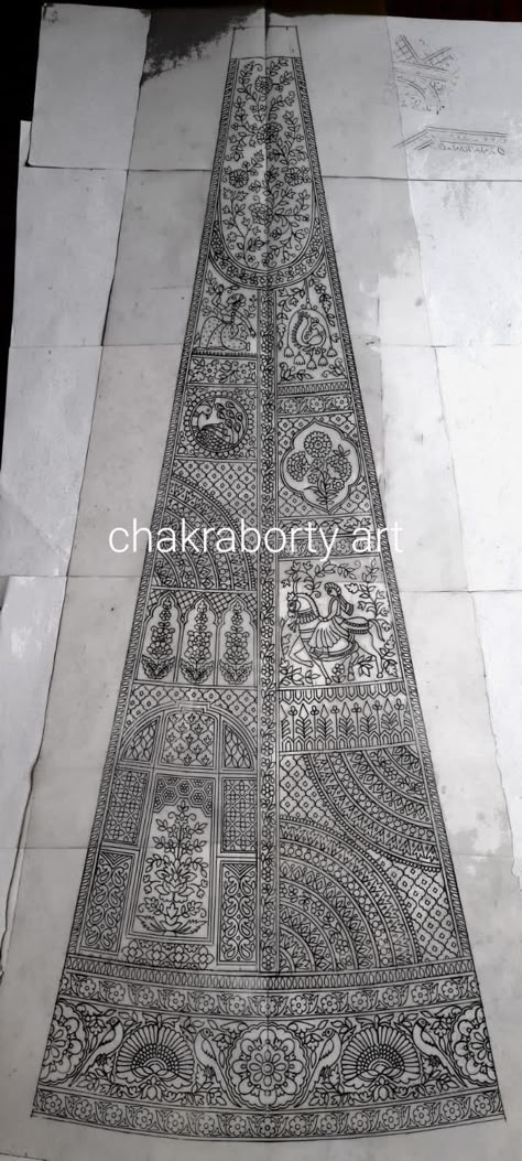 Chakraborty art ph=9674133140 Kali Sketch Lehenga, Lehnga Khaka Design, Lehenga Kali Design Sketch, Kali Khaka Design, Kali Design Sketch, Khaka Designs Embroidery, Khaka Designs, Kali Design, Persian Art Painting