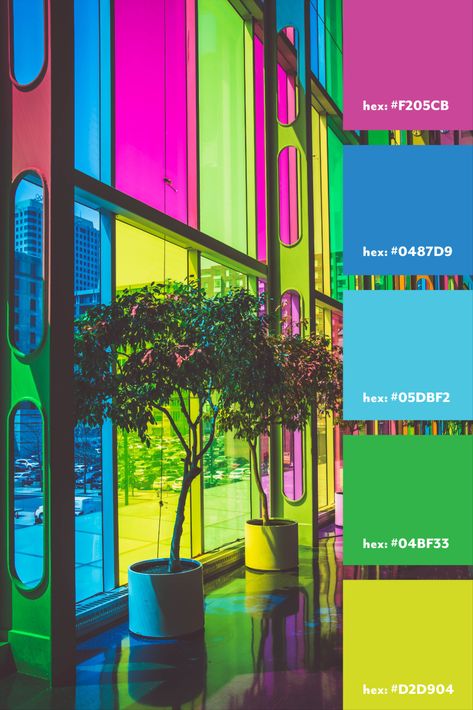 Vibrant primary color palette, blue, fuschia, green and yellow-green Weird Colour Combinations, Eccentric Color Palette, Primary Color Palette, Visual Moodboard, Blue Gin, Green Branding, Palette Blue, Black Color Palette, Color Palette Yellow