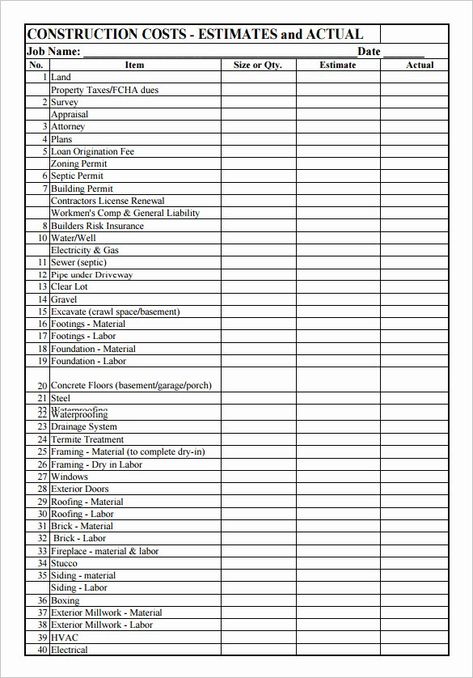 General Contractor Estimate Template Best Of 5 Construction Estimate Templates Pdf Doc Excel Checklist For Building A New House, New Construction Checklist, Construction Checklist, Building A House Checklist, Construction Planning, Project Checklist, Building A New House, Concrete Homes, Construction Bids