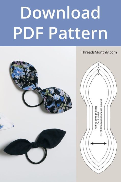 Use this free sewing pattern to make hair tie bows. This is a quick diy hair accessory project. Great for giving your old hair ties a new look, and as easy diy gifts. This printable pdf template has 4 bow sizes. If you're a beginner to sewing, this is an easy project to practise curves with. Hair Tie Bows, Girls Hair Bows Diy, Hair Ties Diy, Diy Hair Scrunchies, Sewing Templates, Pola Sulam, Diy Headband, Fabric Bows, Diy Hair Bows