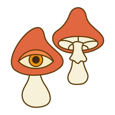 Retro Mushroom Illustration, Magic Mushroom Illustration, Mushroom Illustration, Rug Tufting, Reference Pics, Magic Mushroom, 70s Retro, Illustration Print, Vector Art