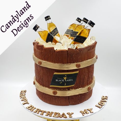 JOHNNY WALKER BLACK LABEL Ice bucket cake #CandylandDesignsCo #customcakes #instacake Johnny Walker Black Label, Ice Bucket Cake, Bucket Cake, Alcohol Birthday Cake, Jack Daniels Cake, Apple Cake Pops, Alcohol Cake, Johnny Walker, Whiskey Cake