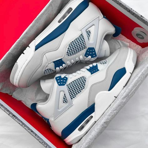 Blue is the new black 🤝 Shop the Nike Jordan 4 'Military Blue' now! Buy Now Pay Later with Afterpay / ZipPay / Klarna & more 🛒 #sneakers #sneakermode #militaryblue #jordan4 #nike Blue Jordan 4’s, Jordan 4 Blue, 4s Jordans, Jordan 4 Military Blue, Military Blue 4s, Nike Jordan 4, Jordan Shoes For Men, Wedding Shoe Ideas, Jordan 4’s