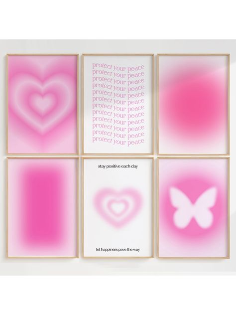 Rosa  Collar  Lona Geométrico  Embellished Pink Feature Wall Bedroom, Posters Bedroom Aesthetic, Preppy Posters For Room, Pink Feature Wall, Cuadros Aesthetic, Funky Artwork, Preppy Posters, Posters For Room Aesthetic, Wall Art Funky