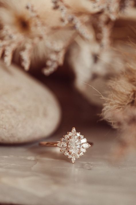 Halo Moissanite Engagement Ring, Gold Sunburst, Future Engagement Rings, Vintage Style Art, Marquise Ring, Style Art Deco, Types Of Diamonds, Halo Setting, Dream Engagement Rings