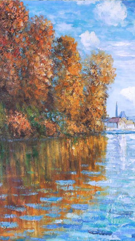 Monet Autumn Paintings, Monet Fall Paintings, Impressionist Paintings Monet, Claude Monet Oil Pastel, Cloud Monet Paintings, Monet Paintings Impressionism, Impressionism Art Landscape, Claude Monet Wallpaper, Monet Wallpaper