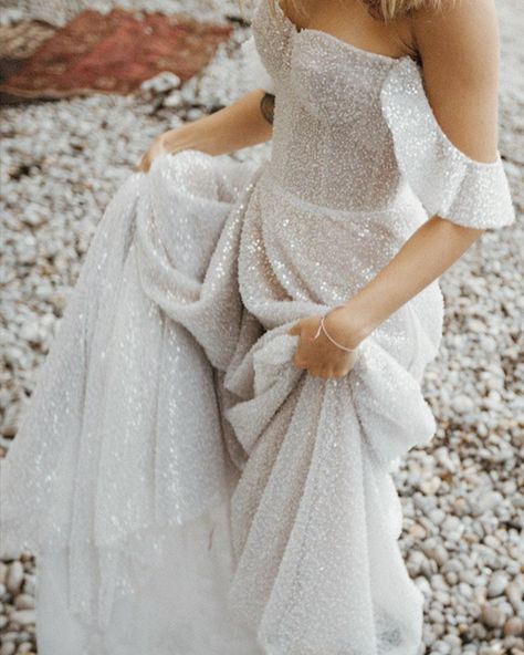 Sparkle Elegant Wedding Dress, Wedding Dresses With Glitter Sparkle, Sparkle Top Wedding Dress, Sparkly Classy Wedding Dress, Sparkly Off The Shoulder Wedding Dress, Sparkling Wedding Gown, Glittery Wedding Dresses, Shimmery Wedding Dress, Wedding Dress Sparkle