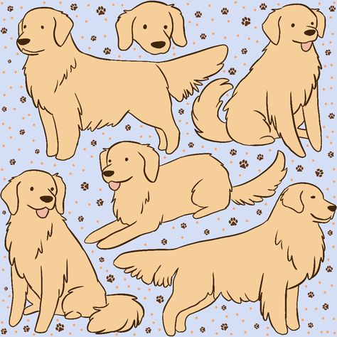 Cute golden Retriever illustration pattern Dog Drawings Simple, Simple Dog Art, Golden Drawing Ideas, Draw A Golden Retriever, Puppy Art Drawing, Golden Retriever Puppy Drawing, Cute Pet Illustration, Golden Retriever Doodle, Golden Retriever Doodle Drawing