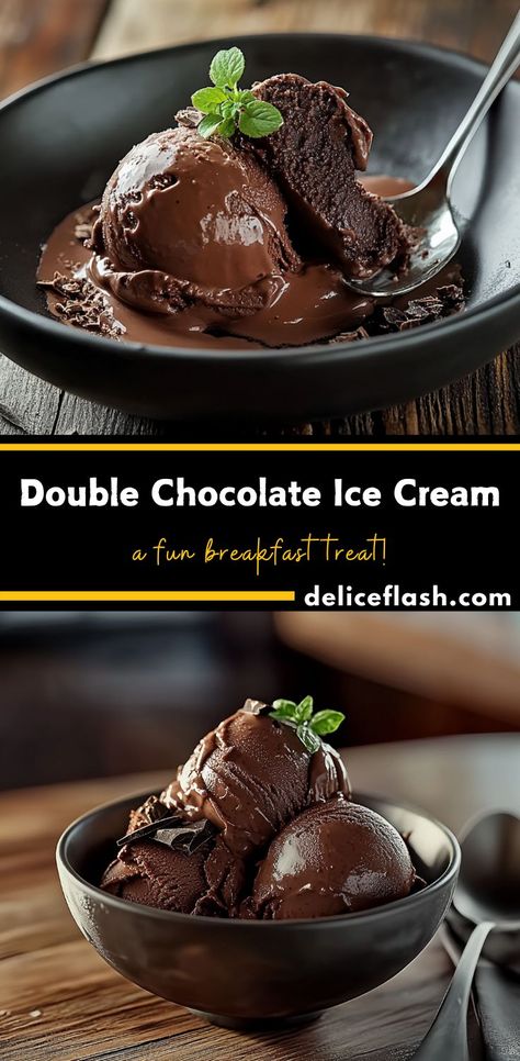 Indulge in this creamy, rich, and decadent double chocolate ice cream made with both unsweetened and Dutch-processed cocoa powders, plus a generous amount of chocolate chips. It’s the ultimate treat for chocolate lovers! Choco Bar Ice Cream, Ricotta Ice Cream, Baking Recipe Book, Popsicles Recipes, Dark Chocolate Ice Cream, Ninja Creamy, Ninja Ice Cream, Recipes Ice Cream, Easy Ice Cream Recipe