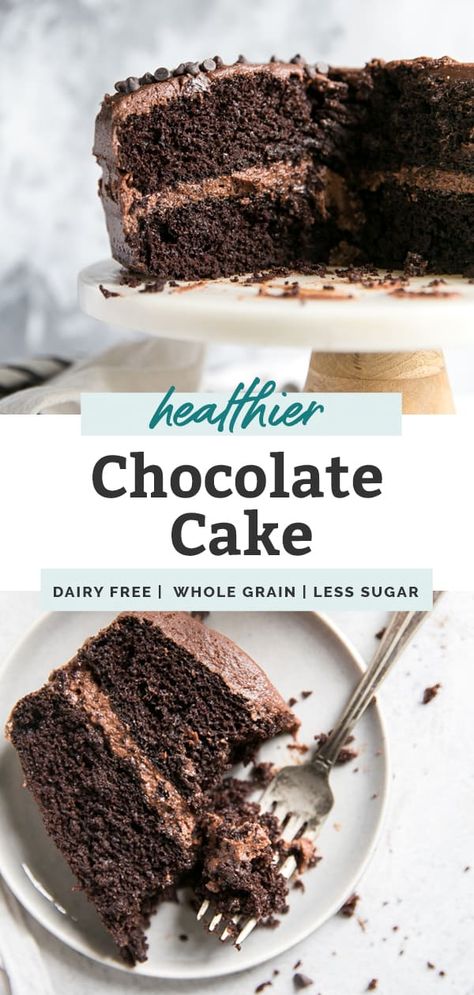 The BEST Chocolate Cake Recipe made dairy free and refined sugar free but know one will ever know. This layer cake recipe is easy, moist and perfect for birthday gatherings or celebrations of any kind. Or just when you want chocolate cake! Made with whole grain flour, maple syrup, and coffee to enhance the chocolate flavor. Pairs perfectly with a peanut butter chocolate frosting! #cake #recipe #chocolatecake #healthybaking #dessert Chocolate Frosting Cake, Butter Chocolate Frosting, Healthy Chocolate Cake Recipe, The Best Chocolate Cake Recipe, Sugar Free Chocolate Cake, Best Chocolate Cake Recipe, Vegan Chocolate Cake Recipe, Healthy Birthday Cakes, Dairy Free Chocolate Cake