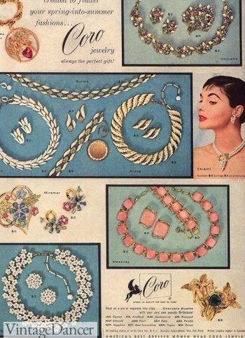 Gold Set Jewelry, 1950s Jewelry Style, 1950s Look, 1950s Costume, Jewellery Advertising, 1950s Jewelry, Jewelry Knowledge, Coro Jewelry, Jewelry Magazine