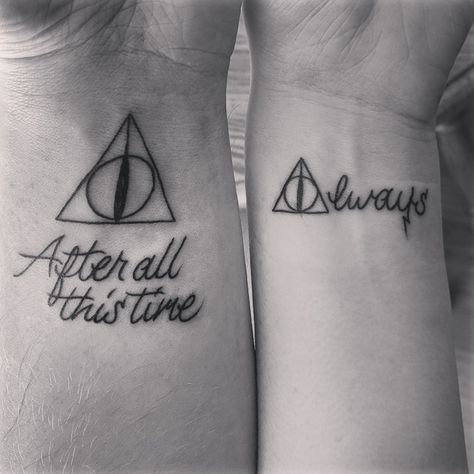 Let It Be Tattoo, Wrist Tattoos Girls, Always Tattoo, Triangle Tattoos, Harry Potter Tattoos, Harry Potter Tattoo, Wrist Tattoos For Women, Deathly Hallows, Matching Tattoos